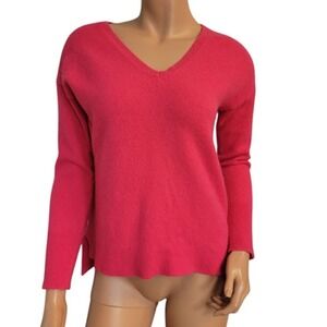 Halogen Cashmere Sweater Womens Large‎ Pink V Neck High Low Hem Side Slit Soft